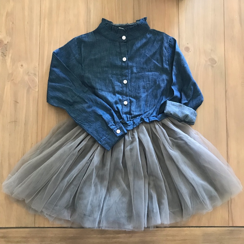 ❌SOLD❌Girls NEW size 6x, Jean/gray tulle dress.